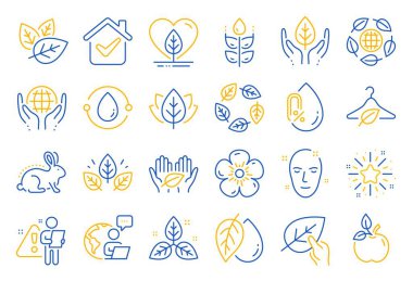 Organic cosmetics line icons. No alcohol free, synthetic fragrance. Slow fashion, sustainable textiles icons. Fair trade, eco organic cosmetics. Gluten free, animal testing. Line icon set. Vector clipart