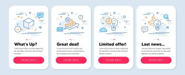 Artırılmış gerçeklik, Seo fikri, yüzde borç sembolleri gibi bir dizi teknoloji ikonu. Mobil uygulama modelleme pankartları. Çevre enerji çizgisi simgeleri. Sanal gerçeklik, Performans, büyüme grafiği. Ampul. Vektör