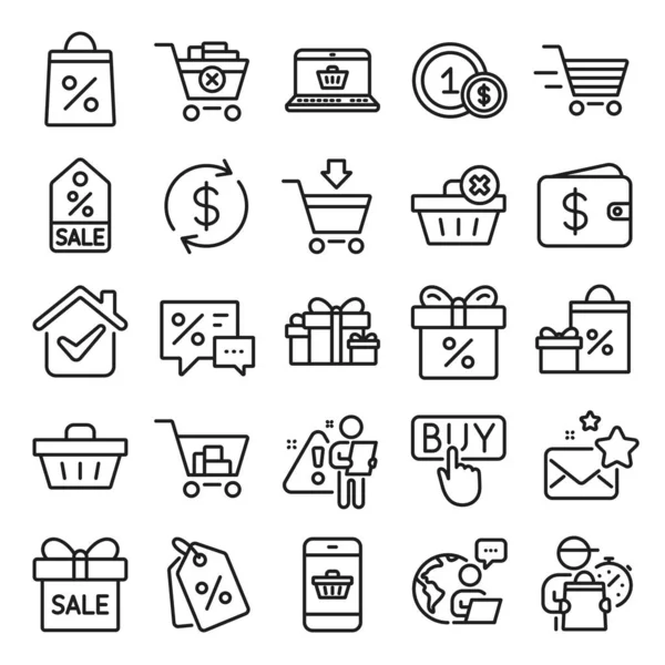 Shopping Wallet Line Icons Gift Present Sale Offer Signs Shopping — Stock Vector