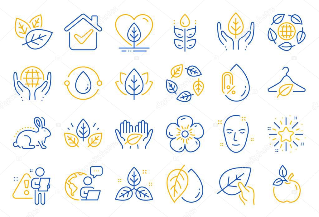 Organic cosmetics line icons. No alcohol free, synthetic fragrance. Slow fashion, sustainable textiles icons. Fair trade, eco organic cosmetics. Gluten free, animal testing. Line icon set. Vector