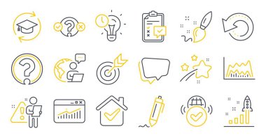 Eğitim simgeleri kümesi, Ticaret grafiği, konuşma balonu, imza sembolleri gibi. Geliştirme planı, soru işareti, veri kurtarma. Doğrulanmış internet, zaman yönetimi, boya fırçası. Hedef. Vektör