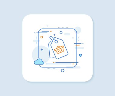 Alışveriş arabası ikonu. Soyut kare vektör düğmesi. Müşteri etiketi tabelası. Süpermarket satın alma sembolü. Satış etiketi simgesi. Kaliteli rozet. Vektör