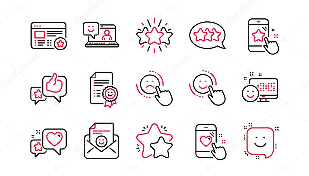 Feedback line icons. User Opinion, Customer service and Star Rating. Customer satisfaction linear icon set. Linear set. Quality line set. Vector
