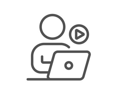 Video konferans hattı simgesi. Çevrimiçi eğitim işareti. Sunum sembolünü başlat Kalite tasarım elemanı. Doğrusal görüntü konferansı simgesi. Düzenlenebilir felç. Vektör