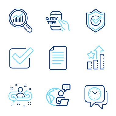 Eğitim simgeleri ayarlandı. Dosya olarak simge dahil edildi, Doğrulandı, Veri analiz işaretleri. İşe alım, Saat, İşaretli Kutu sembolleri. Kıdemli yıldızlar, eğitim çizgisi simgeleri. Kağıt sayfa, kabul edilmiş mesaj. Vektör