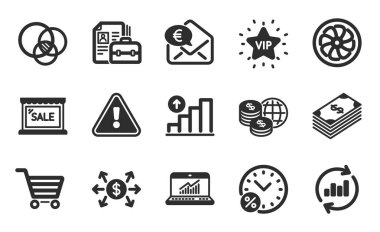 Kredi yüzdesi, dünya parası ve grafikler basit simgeler. Vip yıldızı, dolar değişimi ve Euro para tabelaları. Çevrimiçi istatistik, Euler diyagramı ve veri sembollerini güncelle. Düz simgeler ayarlandı. Vektör