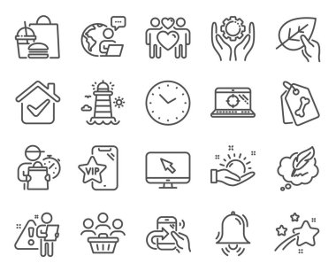 Satır simgeleri ayarlandı. Evcil Hayvan etiketleri, Zaman, Paylaşım çağrı kodları olarak simge dahil edildi. Telif hakkı sohbeti, organik testler, aşk sembolleri. Saat zili, işçi eli, güneşli hava. Seo laptop, Internet. Vektör