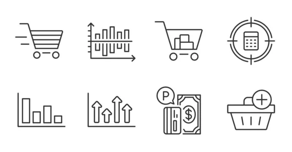 Bezorging Winkelen Histogram Toevoegen Aankoop Lijn Pictogrammen Ingesteld Bovenste Pijlen — Stockvector