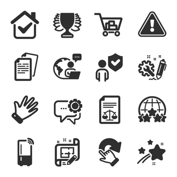 Set Business Icons Architect Plan Rotation Gesture Winner Symbols Documents — Stock Vector