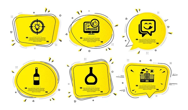 Idea Vino Deliciosa Sonrisa Iconos Conjunto Simple Burbujas Habla Amarilla — Archivo Imágenes Vectoriales