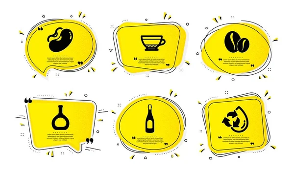 Champagne Coffee Beans Dry Cappuccino Icons Simple Set Yellow Speech — Stock Vector