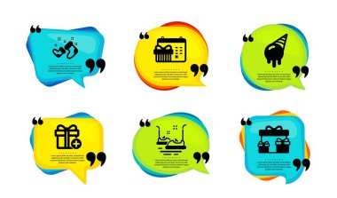 Dondurma, Noel Baba botları ve basit hediye ikonları ekle. Tırnak içinde konuşma balonu. Çarpışan arabalar, Noel takvimi ve sürpriz kutular. Sundae külahı, yeni yıl, hediye kutusu. Vektör