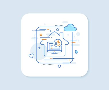 Video hattı simgesi gibi. Soyut vektör düğmesi. Baş parmak işareti. Olumlu geri bildirim, sosyal medya sembolü. Video hattı simgesi gibi. Ev konsepti rozeti. Vektör