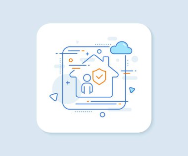 Güvenlik kalkan çizgisi simgesi. Soyut vektör düğmesi. Koruma işareti var. Özel koruma sembolü. Güvenlik çizgisi simgesi. Ev konsepti rozeti. Vektör