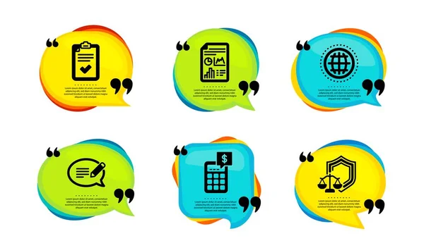 Calculator Globe Message Icons Simple Set Speech Bubble Quotes Report — Wektor stockowy