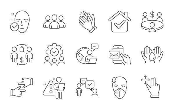 Meeting Click Hands Teamwork Line Icons Set Group Sick Man — Stockvector