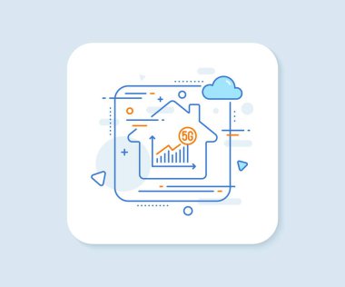 5G istatistik çizgisi simgesi. Soyut vektör düğmesi. Kablosuz teknoloji işareti. Wifi internet grafik sembolü. 5G istatistik çizgisi simgesi. Ev konsepti rozeti. Vektör