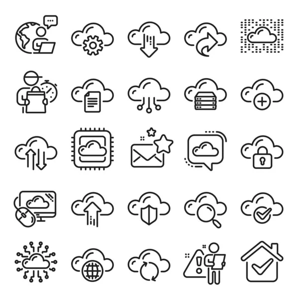 Cloud Data Technologie Lijn Pictogrammen Set Van Hosting Computing Data — Stockvector