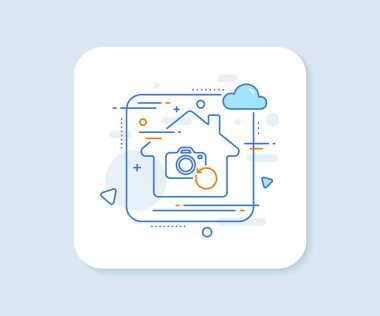 Fotoğraf makinesi çizgi simgesini geri kazan. Soyut vektör düğmesi. Yedek veri işareti. Bilgi sembolünü geri yükle. Resim çizgisi simgesini geri kazan. Ev konsepti rozeti. Vektör