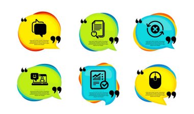 Elçi, Arama dosyası ve Gülümseme simgeleri basit bir set. Tırnak içinde konuşma balonu. Hesaplama kontrol edildi, Yenilemeyi Reddet ve Bilgisayar fare işaretleri. Konuşma balonu, belge bul, dizüstü bilgisayardan geri bildirim. Vektör