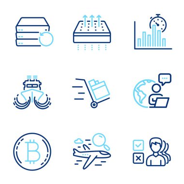 İş simgeleri ayarlandı. İtme arabası, solunabilir yatak, Bitcoin tabelaları gibi ikonlar da var. Gemi, Arama uçuşu, Kurtarma sunucu sembolleri. Düşünce, zaman çizgisi simgelerini rapor et. Satır simgeleri ayarlandı. Vektör
