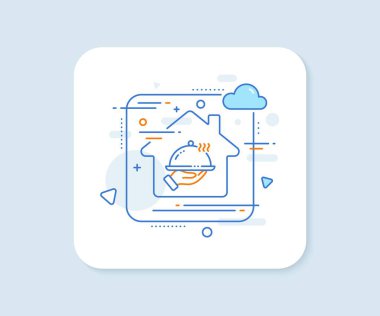 Restoran yemek hattı ikonu. Soyut vektör düğmesi. Yemek tabelası. Otel odası servis sembolü. Restoran yemek hattı ikonu. Ev konsepti rozeti. Vektör