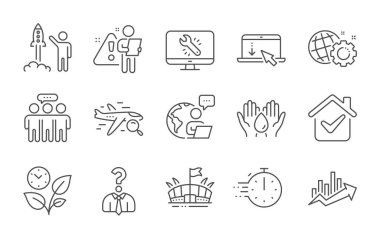 Arama uçuşu, yemek pişirme zamanlayıcısı ve hat simgeleri ayarlandı. Çalışan grubu, büyüme çizelgesi ve arena işaretleri. Aşağıya in, çalışanları işe al ve Monitör tamir sembolleri yerleştir. Satır simgeleri ayarlandı. Vektör