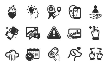Yüz biyometrisi, Bulut senkronizasyonu ve fikir simgeleri basit seti. Hayvan bakımı, kupa kazanma ve muhasebe tabelaları. Kapsül hapı, kalp alevi ve hareket sembolleri. Düz simgeler ayarlandı. Vektör