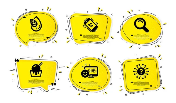 Call Center Search Organic Product Icons Simple Set Žluté Bubliny — Stockový vektor