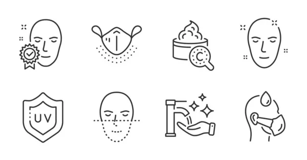 Sick Man Health Skin Medical Mask Line Icons Set Collagen — Stock Vector