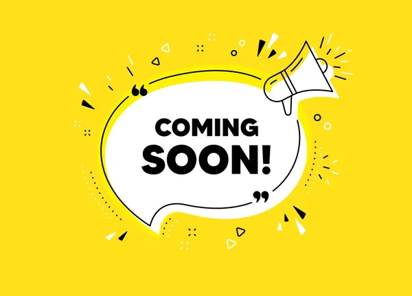 Coming Soon Megaphone Yellow Vector Banner Promotion Banner Sign New — Stock Vector