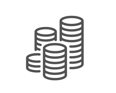 Sikke çizgisi simgesi. Nakit para işareti. İş gelir sembolü. Kalite tasarım elemanı. Doğrusal para sikkeleri simgesi. Düzenlenebilir felç. Vektör