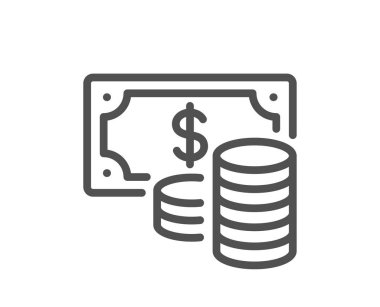 Bozuk para banknot çizgisi simgesi. Nakit para işareti. İş gelir sembolü. Kalite tasarım elemanı. Doğrusal para biçimi banknot simgesi. Düzenlenebilir felç. Vektör