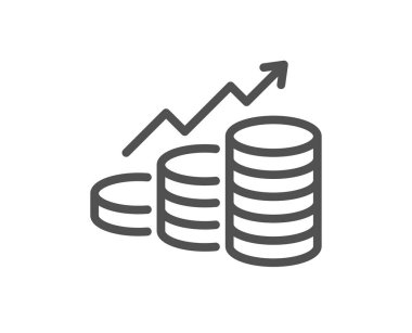 Büyüme çizelgesi simgesi. Bozuk para işareti. İş gelir sembolü. Kalite tasarım elemanı. Doğrusal biçim büyüme grafiği simgesi. Düzenlenebilir felç. Vektör