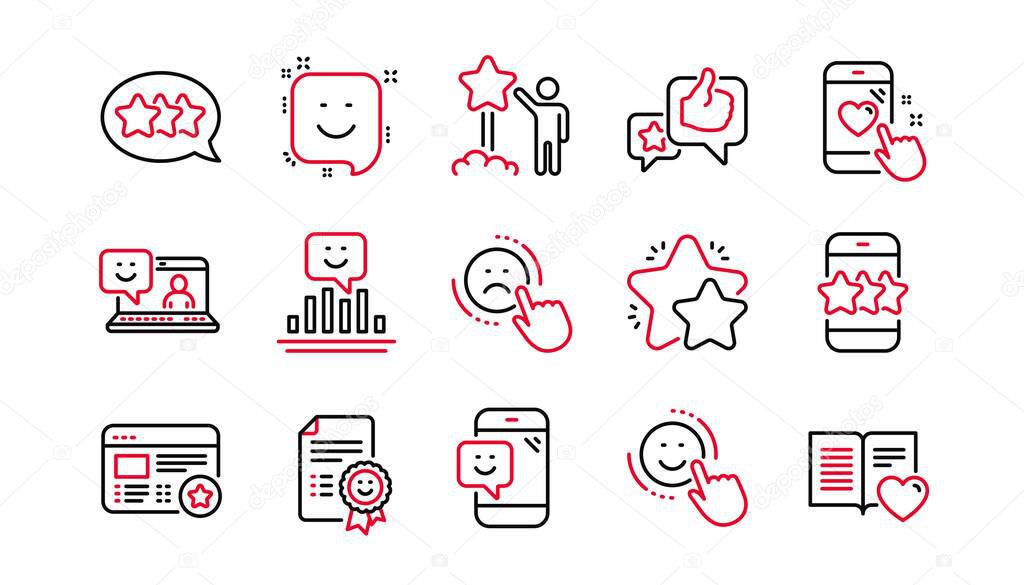 Feedback line icons. User Opinion, Customer service and Star Rating. Customer satisfaction linear icon set. Linear set. Quality line set. Vector