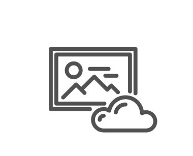 Bulut çizgisi simgesi. Görüntüler bulut işareti. Resim tutucu sembolü. Kalite tasarım elemanı. Doğrusal resim resim bulut simgesi. Düzenlenebilir felç. Vektör