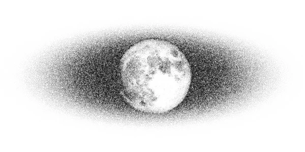 Dotwork Lune Nuit Motif Vectoriel Fond Effet Grain Sable Satellite — Image vectorielle