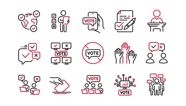 Iconos Línea Votación Elecciones Públicas Papeleta Votación Iconos Candidato Voto — Archivo Imágenes Vectoriales