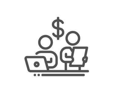 Bütçe muhasebe çizgisi simgesi. Para yatırımı işareti. Hisse senedi tüccarlarının sembolü. Kalite tasarım elemanı. Doğrusal bütçe muhasebe simgesi. Düzenlenebilir felç. Vektör