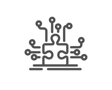 Birçok seçenek satırı simgesiyle bulmaca. Testere işaretine karar ver. İş meydan okuma sembolü. Kalite tasarım elemanı. Doğrusal biçim yapboz seçenekleri simgesi. Düzenlenebilir felç. Vektör