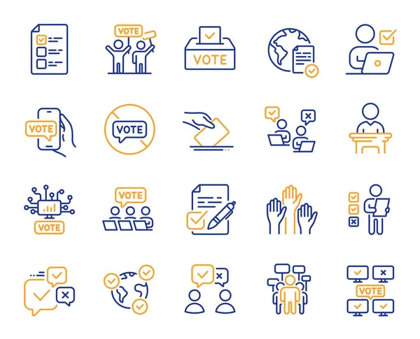 Iconos Línea Votación Elecciones Públicas Urnas Papeletas Candidato Voto Político — Archivo Imágenes Vectoriales