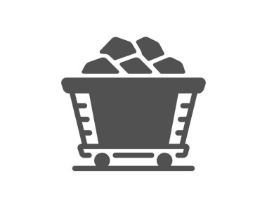 Kömür arabası basit bir ikon. Benim vagon tabelası. Taş ya da kaya arabası sembolü. Klasik düz stil. Kalite tasarım elemanı. Basit bir kömür vagonu ikonu. Vektör