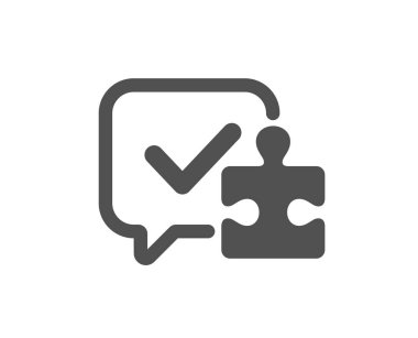 Bulmaca basit simgesi. Çene baloncuğu işaretli bir yapboz parçası. İş meydan okuma sembolü. Klasik düz stil. Kalite tasarım elemanı. Basit bulmaca simgesi. Vektör