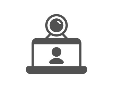 Video konferansı simgesi. Çevrimiçi eğitim işareti. Web kamera sembolü. Klasik düz stil. Kalite tasarım elemanı. Basit bir video konferans ikonu. Vektör