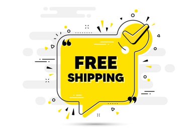 Ücretsiz gönderim metni. İşaretli sohbet pankartı. Teslimatta tabela vardı. Özel teklif sembolü. Ücretsiz gönderim onaylı sohbet mesajı. Kontrol listesi geçmişi. Vektör