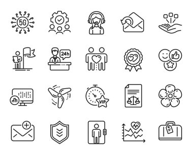 Liderlik, konsolidasyon ve rüzgar enerji hattı simgeleri vektör kümesi ayarlandı. Kardiyo eğitimi ve yeni posta ikonları gibi. Doğal keten, yasal belgeler ve Vip zamanlayıcı işaretleri. Liderlik web sembolü. Vektör