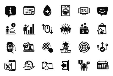 Yıldız, Kurtarma aygıtları ve simgelerle ilişkili Teknoloji Simgeleri Vektör Kümesi. Güvenli zaman, takvim ve yağ serumu işaretleri. Resim atlıkarınca, grafik çizelgesi ve sadakat noktaları. Takım çalışması. Vektör