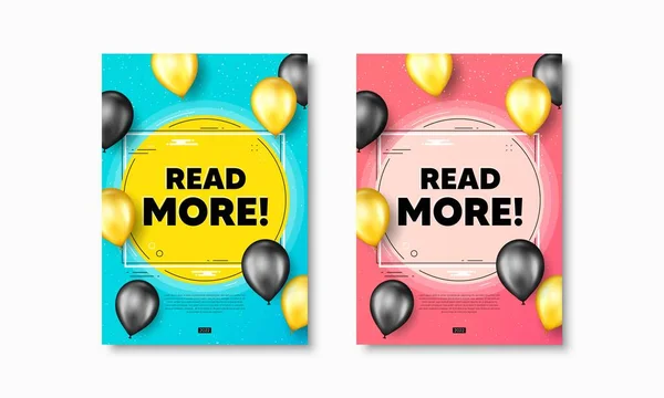 Läs Mer Text Flygblad Affischer Med Realistiska Ballonger Täcka Navigeringsskylt — Stock vektor
