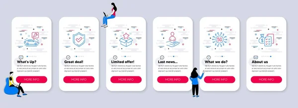 一套技术图标 如忠诚度程序 汽车服务图标 Ui电话应用屏幕与团队合作 5G技术 会计财富线符号 — 图库矢量图片