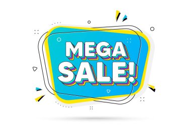 Mega-Sale metni. Katmanlı metinli sohbet balonu. Özel fiyat tabelası. Reklam indirimi sembolü. Mega satışları çok az. Sohbet mesaj balonu. Vektör